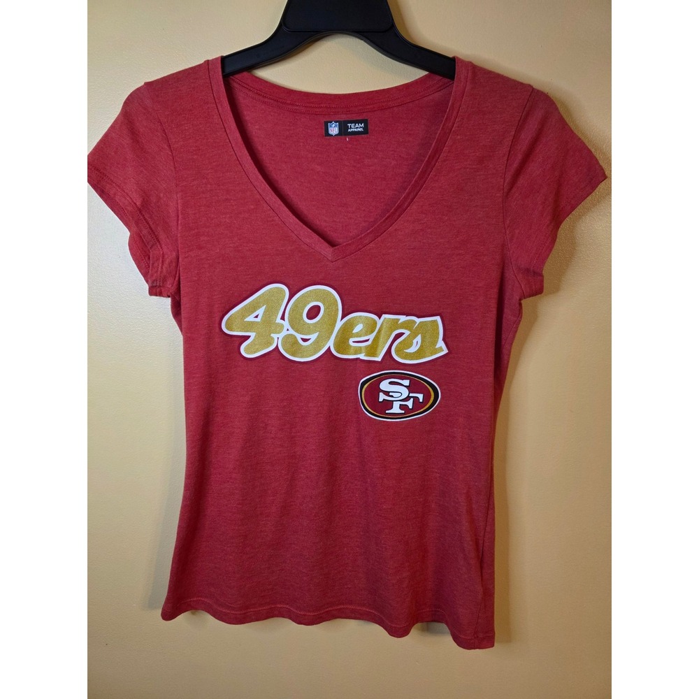 NFL Team Apparel San Francisco 49ers V-Neck Graphic T-Shirt Red Women Large